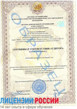 Образец сертификата соответствия аудитора №ST.RU.EXP.00006191-2 Кизел Сертификат ISO 50001